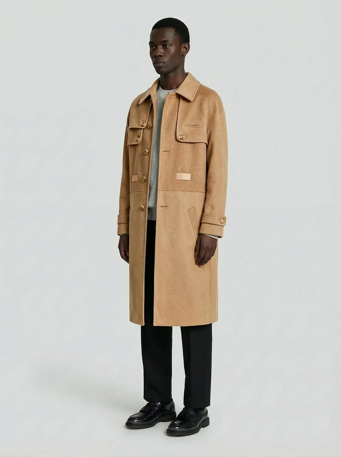 LEBRUN Trench Camel Laine Cachemire Homme Beige