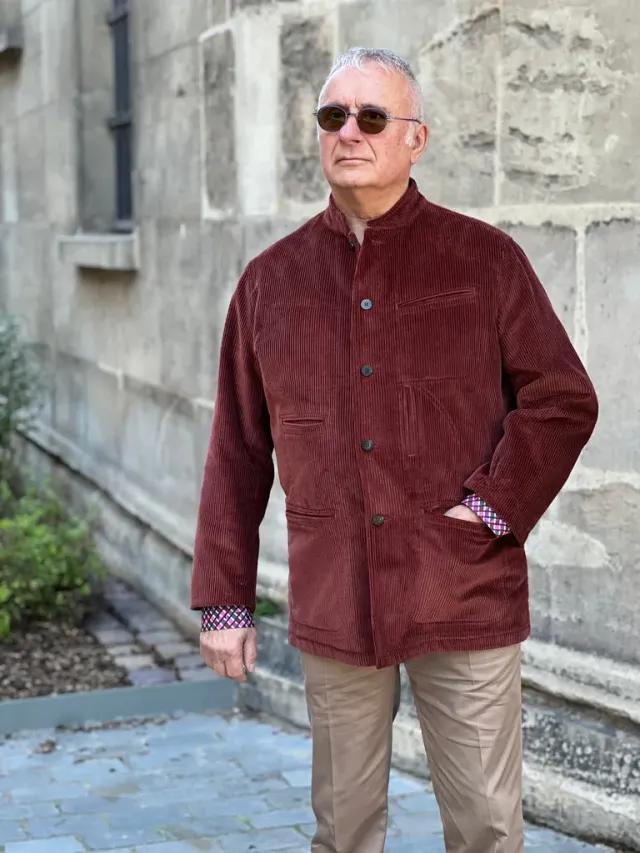 Hollington Architect veste col Nehru velours marron