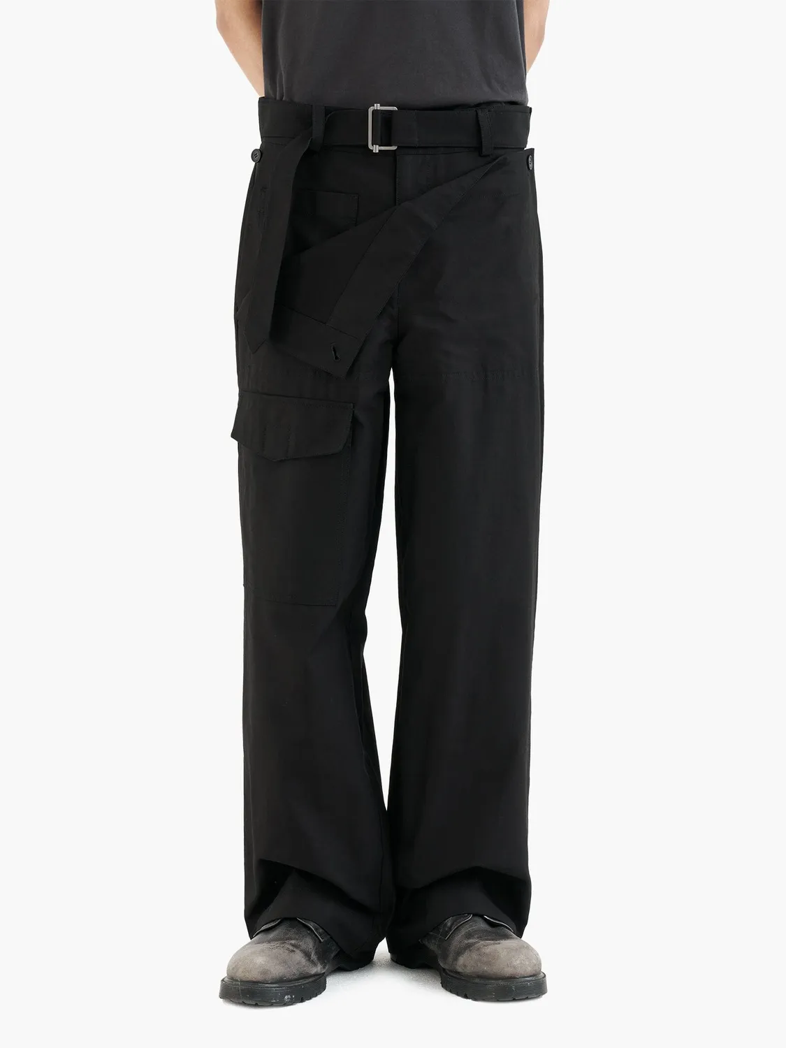 Alpha JiyongKim Double Front pantalon noir ceinture réglable