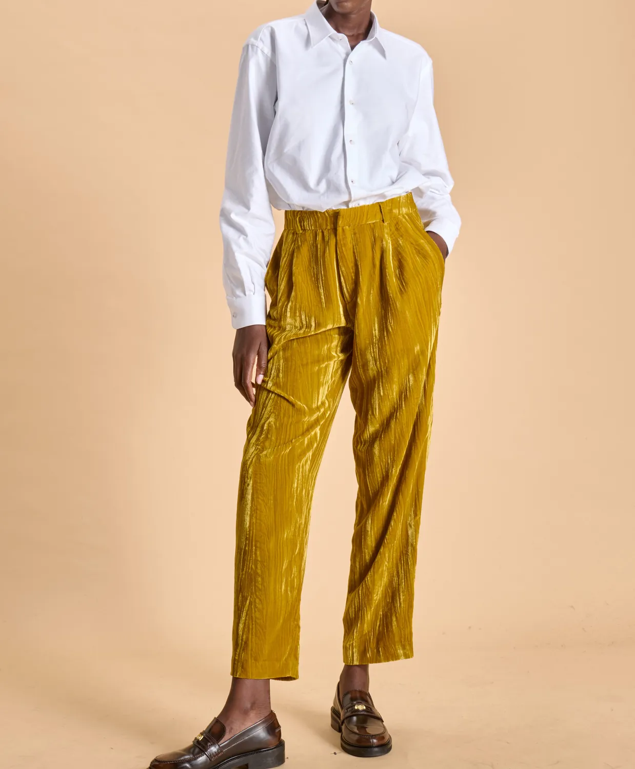 Soubacq Le Pantalon Sadie velours de soie doré