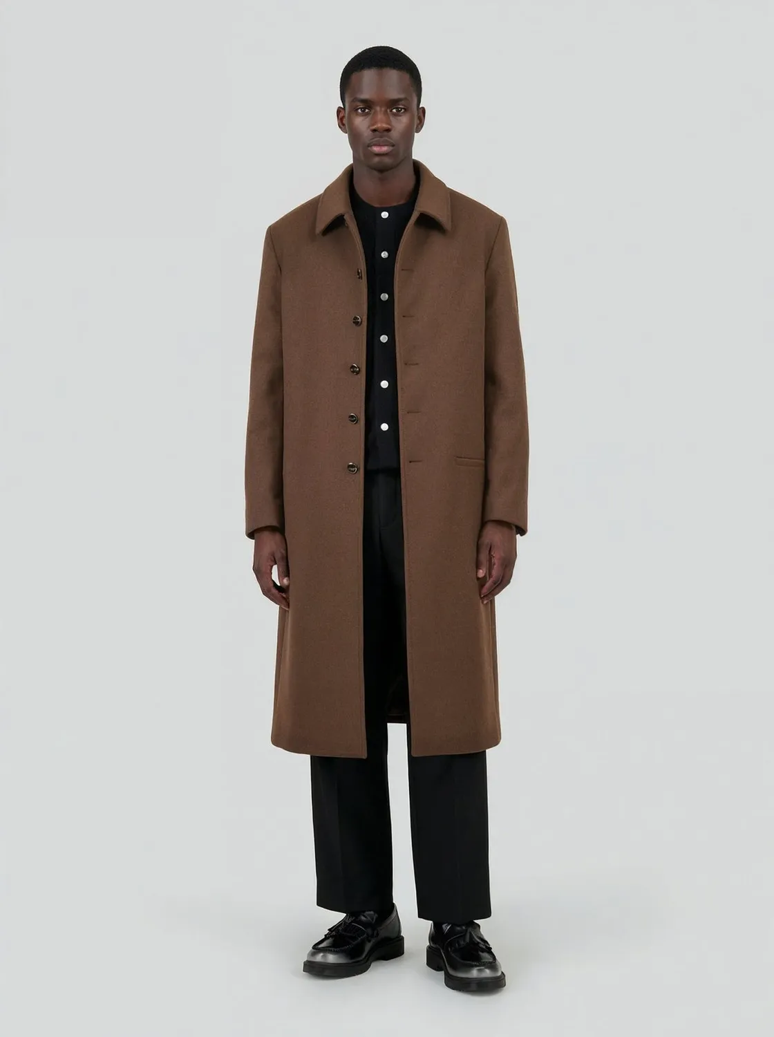 Lebrun Manteau Long Brun Laine Cachemire Homme