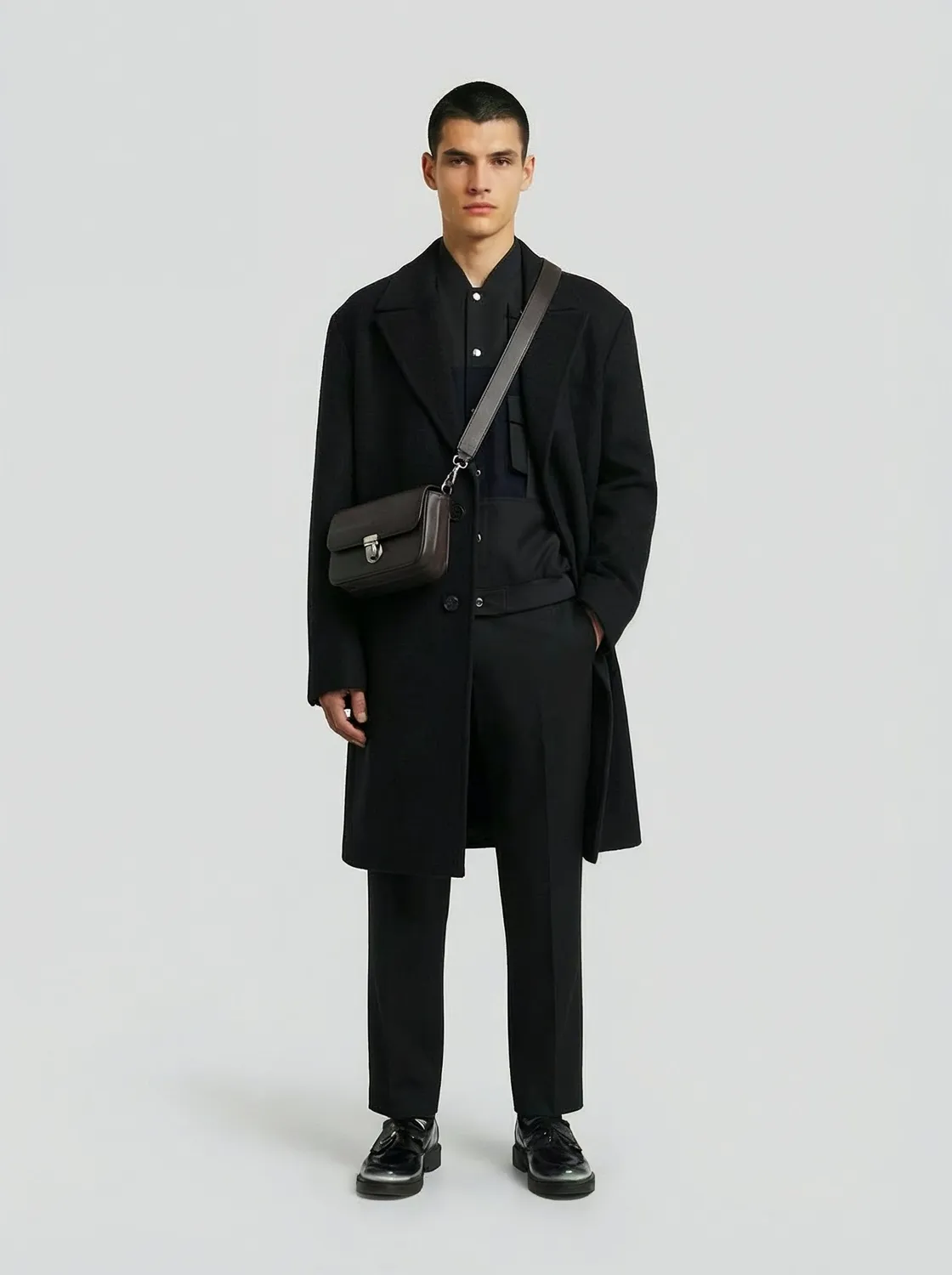 Lebrun Manteau Croisé Noir Laine Homme