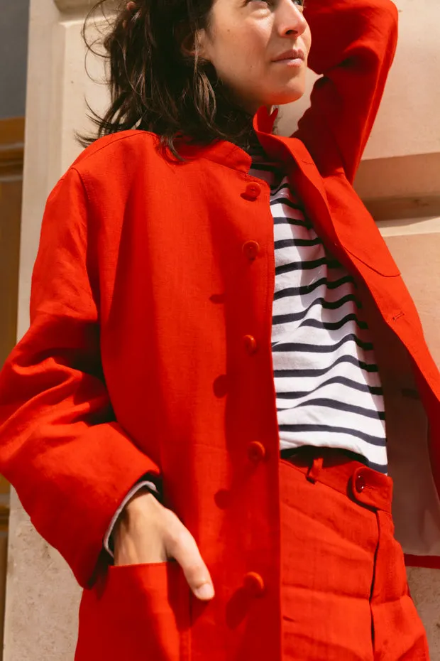 Hollington veste Tyrol toile lin rouge coupe ajustée