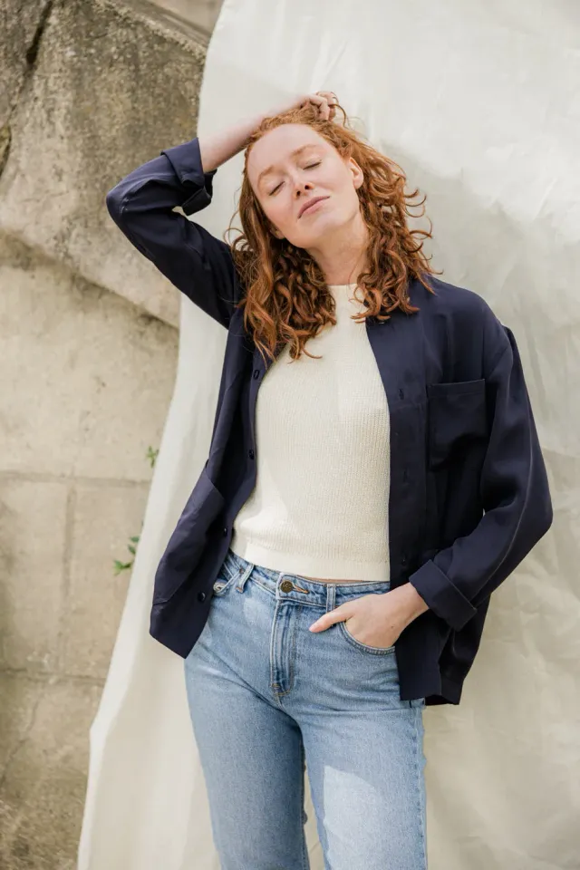 Soubacq Le Bleu de Soie veste de travail soie sur mesure