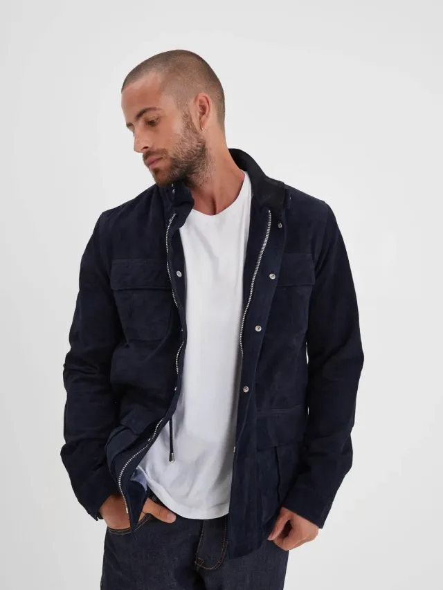 DAYTONA Salem veste cuir homme chèvre velours navy
