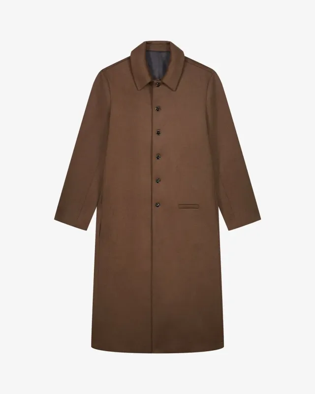 Lebrun Manteau Long Marron Chocolat Laine Cachemire Homme