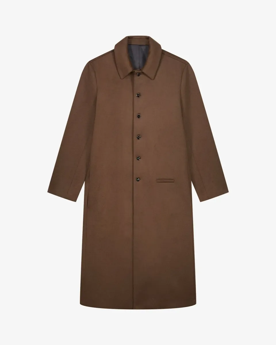 Lebrun Manteau Long Marron Chocolat Laine Cachemire Homme