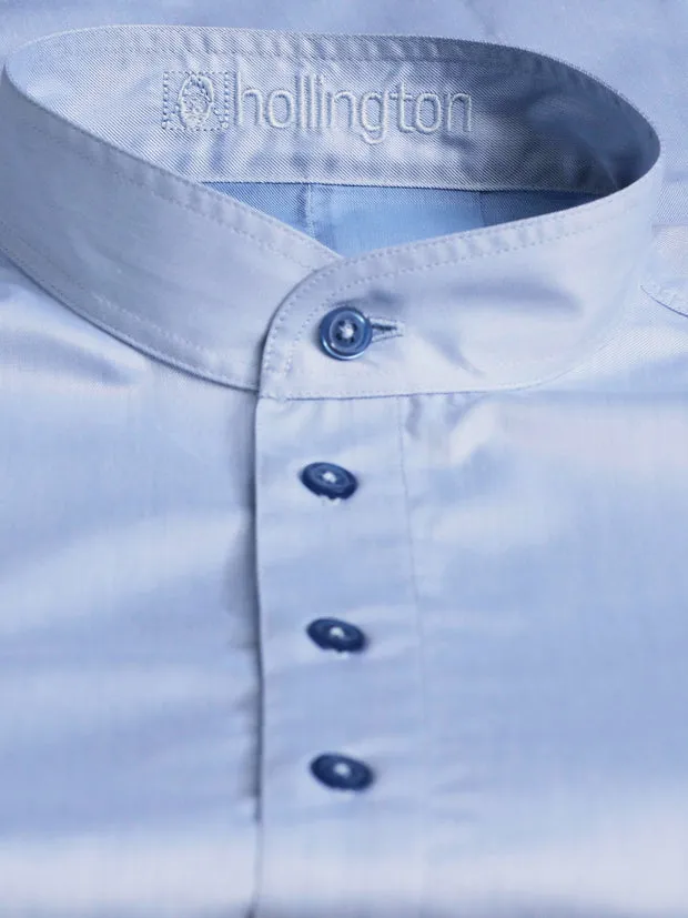 Hollington Luxury chemise coton col mao bleu ciel