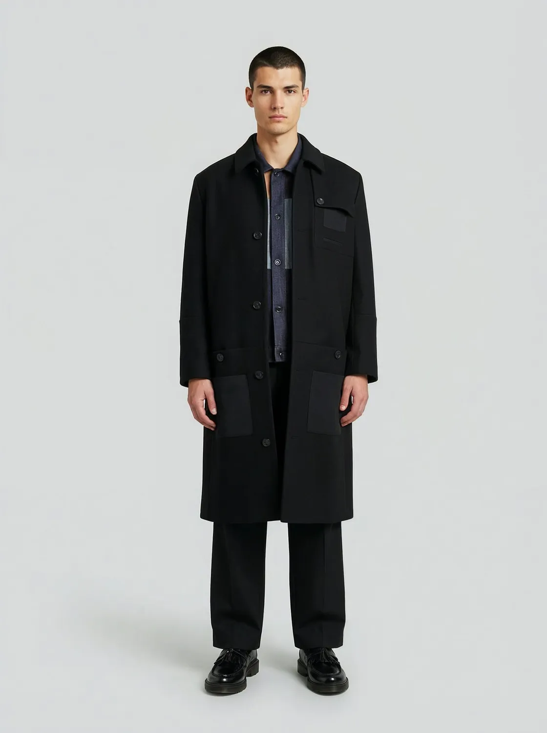 LEBRUN Manteau laine cachemire noir droit homme