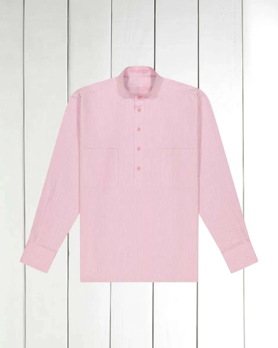 Hollington chemise col mao seersucker coton rose