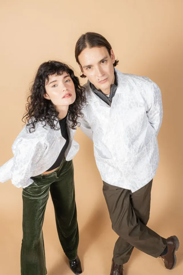 SOUBACQ Le Bleu Byzance veste brocart blanc lurex