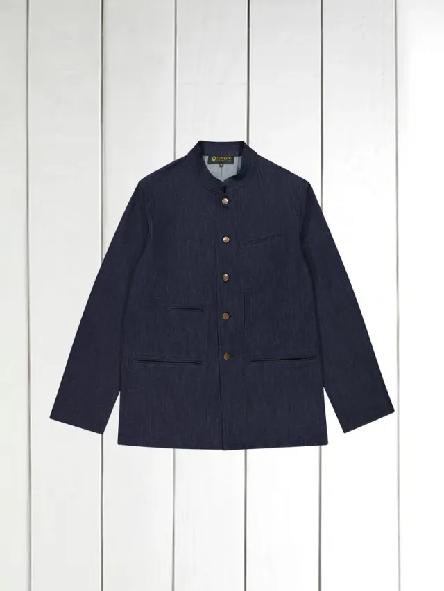 Hollington Architect veste indigo denim stretch col mao