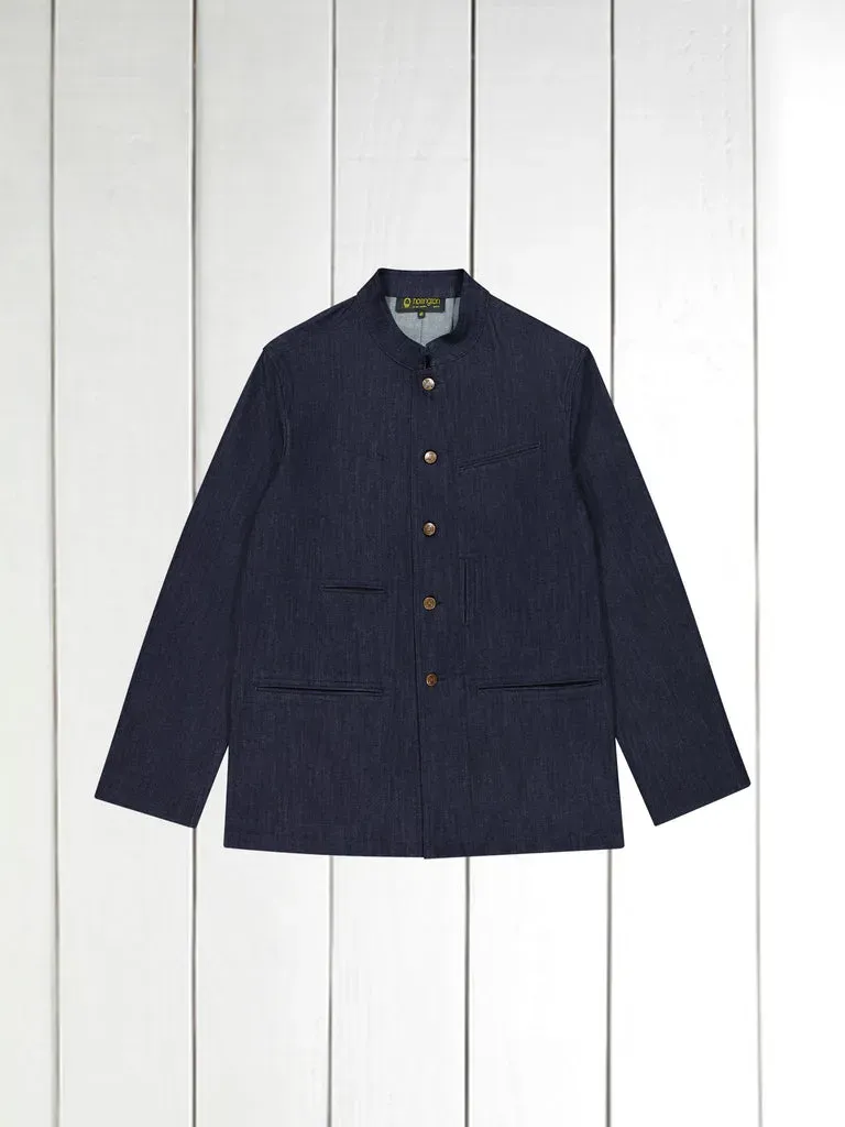 Hollington Architect veste indigo denim stretch col mao