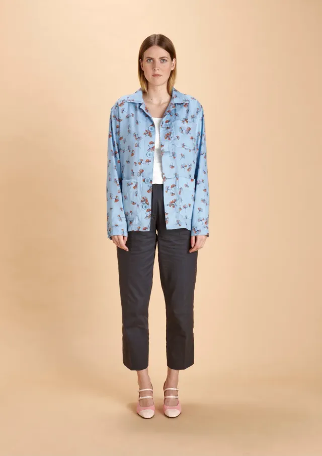 Soubacq Le Bleu Ispahan veste satin de soie bleu