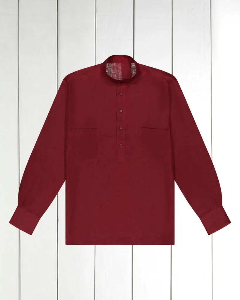Hollington chemise lin col mao bordeaux pur