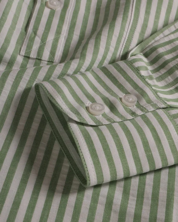 HOLLINGTON chemise col mao rayures vertes coton lin