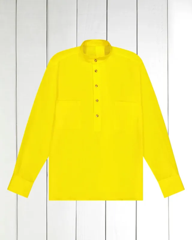 Hollington chemise col mao jaune lin hopsack