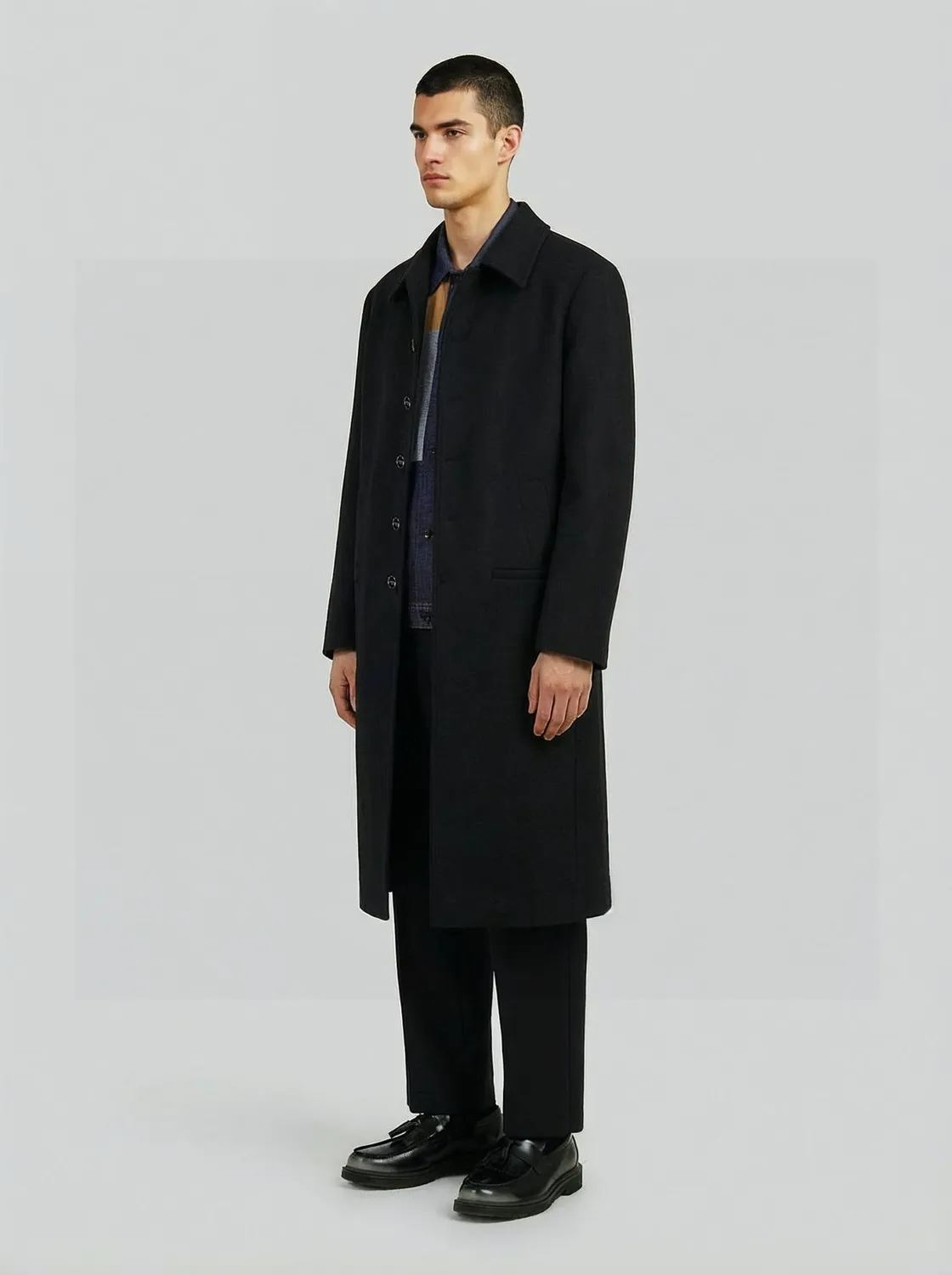 Lebrun Manteau Long Noir Minimaliste Laine