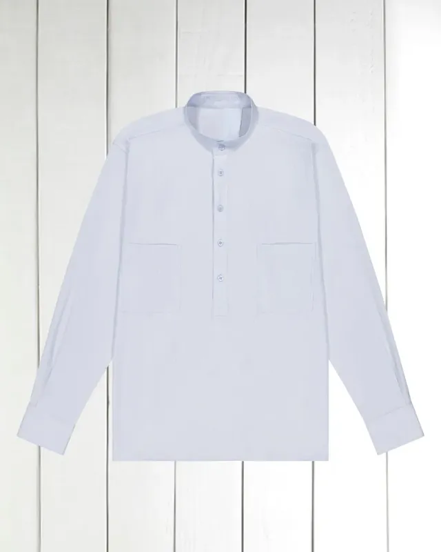 Hollington chemise col nehru bleu caviar coton