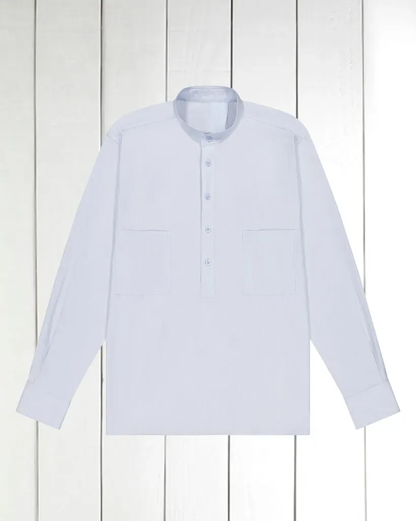 Hollington chemise col nehru bleu caviar coton