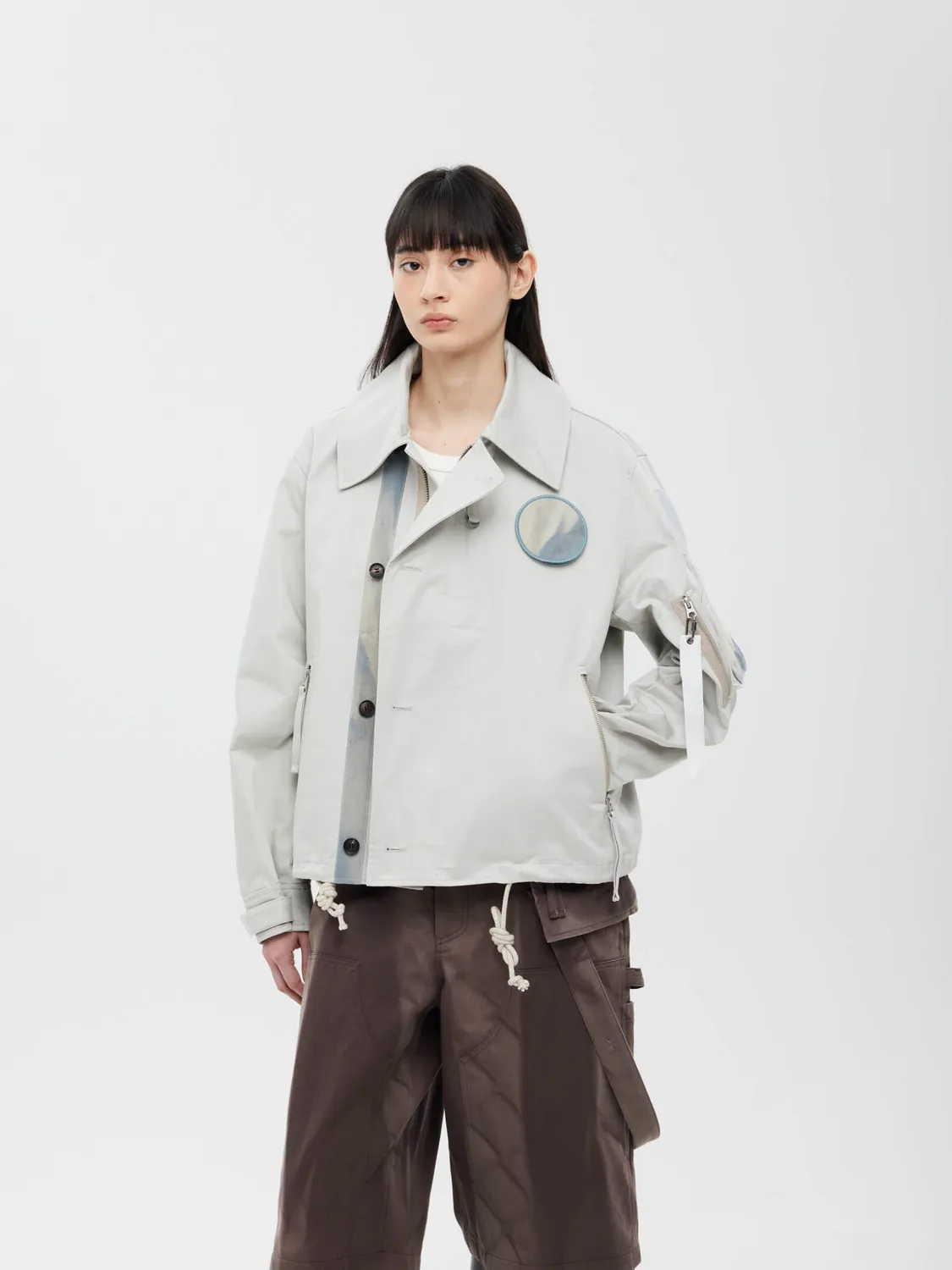 Jiyongkim x Alpha Sun-Bleached Wide Collar veste coton Light Gray