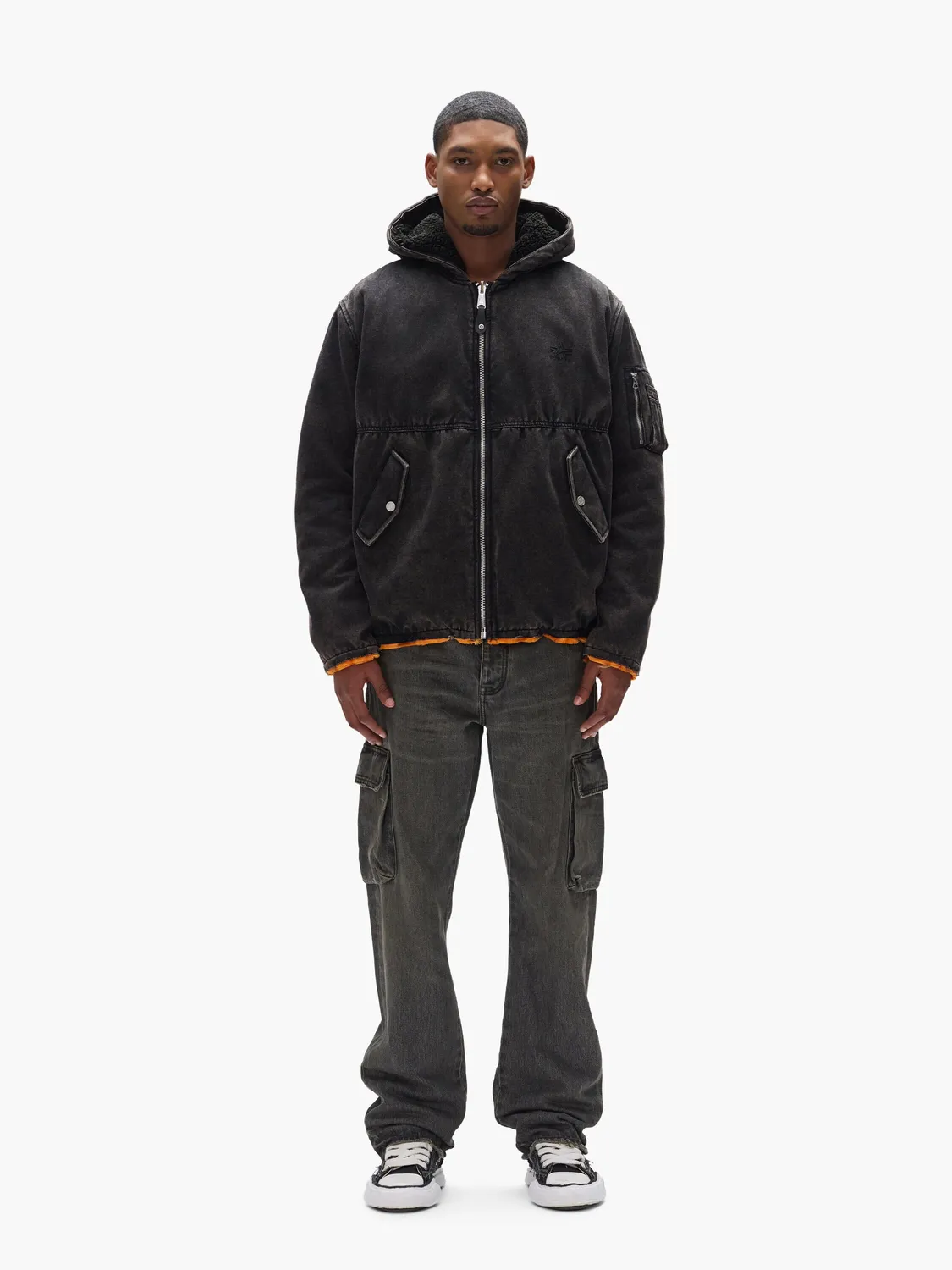 Purple x Alpha Hooded Bomber blouson noir oversize