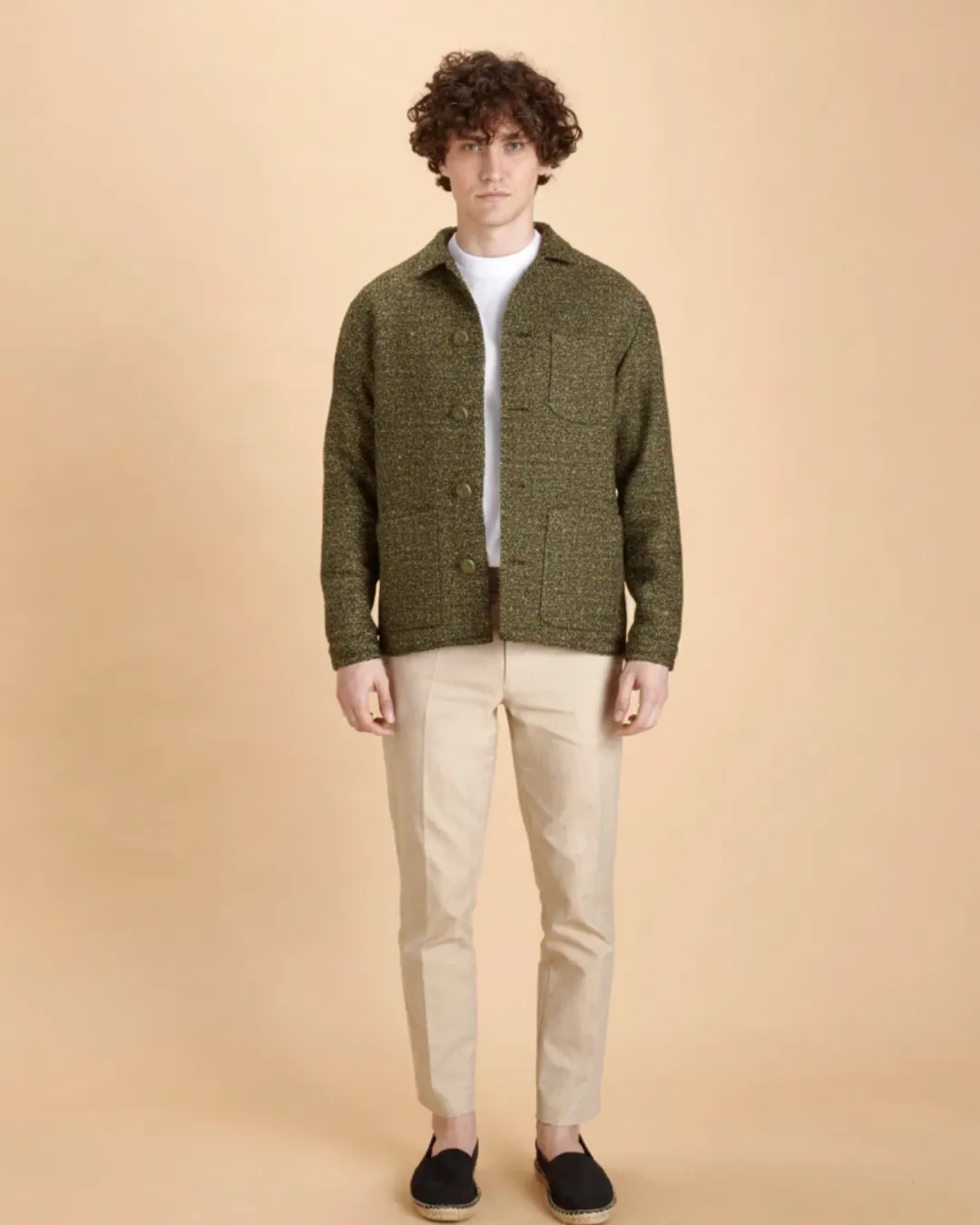 Soubacq Le Bleu Varenne veste de travail tweed laine verte