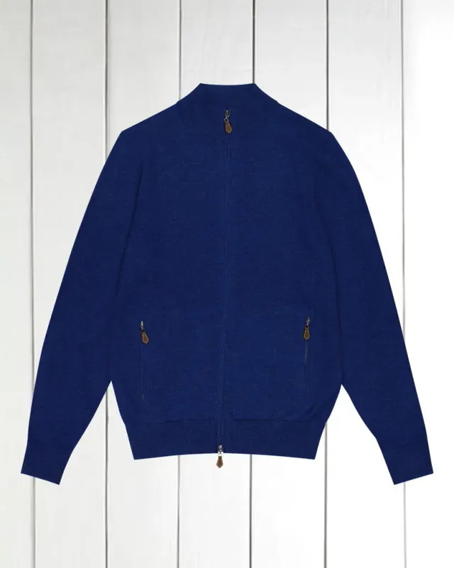 Hollington Geelong blue indigo cardigan zippé laine