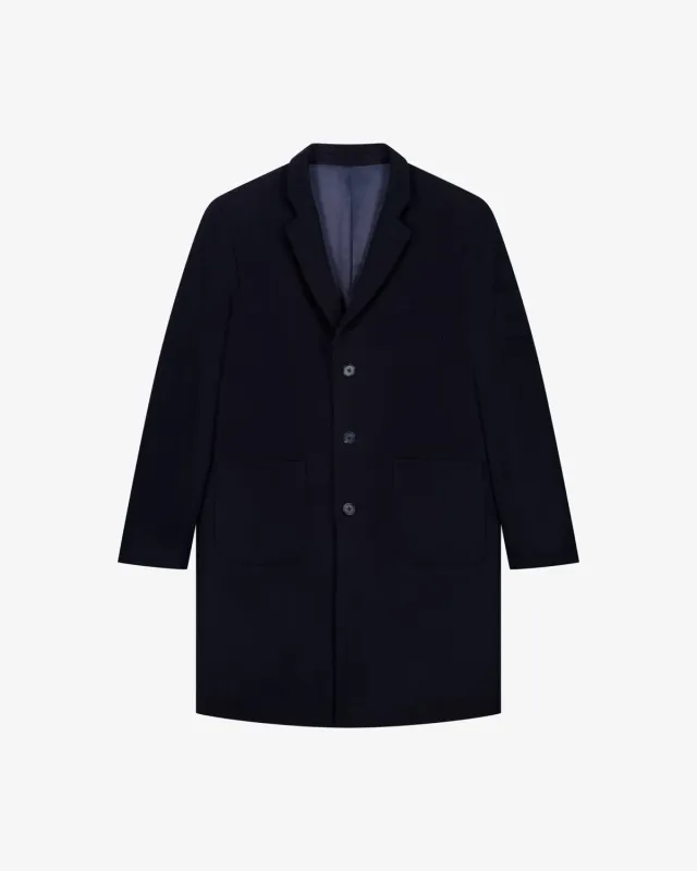 Lebrun Manteau Laine Cachemire Bleu Homme Coupe Ajustée