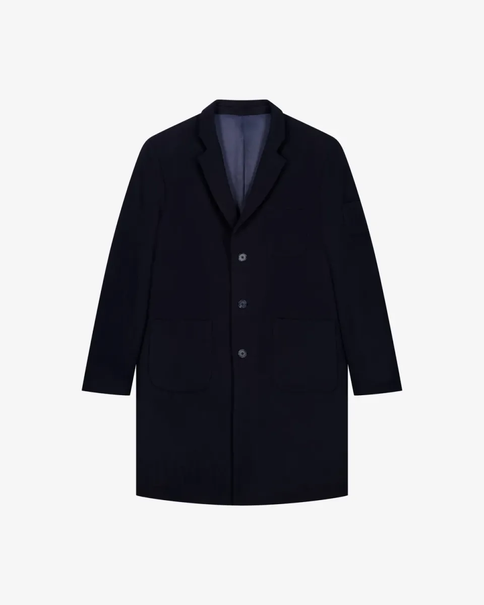 Lebrun Manteau Laine Cachemire Bleu Homme Coupe Ajustée