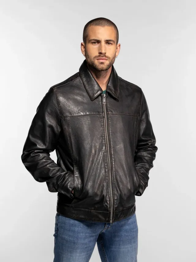 Daytona Decatur blouson cuir Black agneau végétal