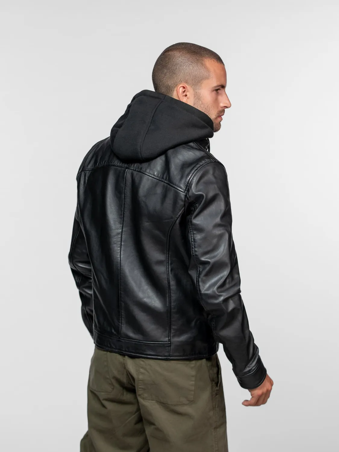 Daytona Shafter blouson cuir capuche noir nappa
