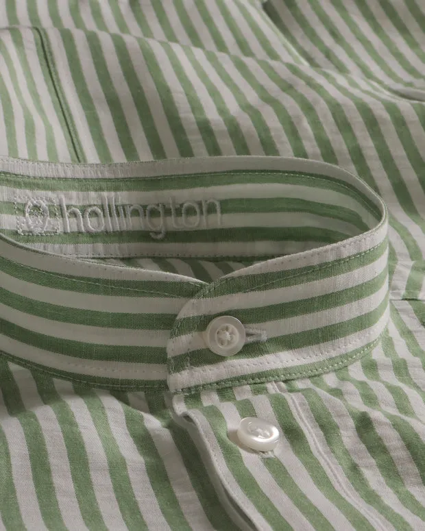HOLLINGTON chemise col mao rayures vertes coton lin