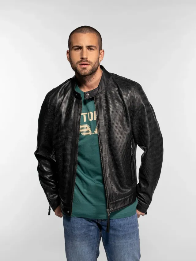 Daytona Berrien blouson cuir perforé noir