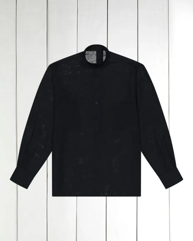 Hollington chemise col mao noire lin coton homme
