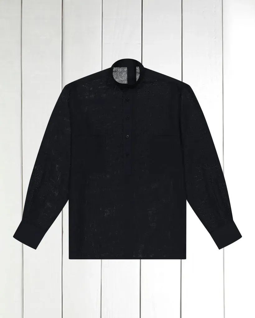 Hollington chemise col mao noire lin coton homme