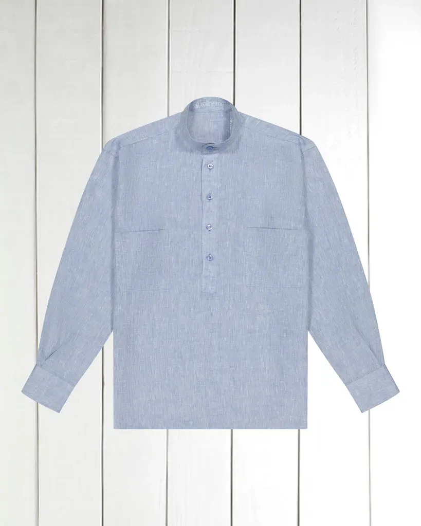 Hollington chemise col mao lin bleu pur