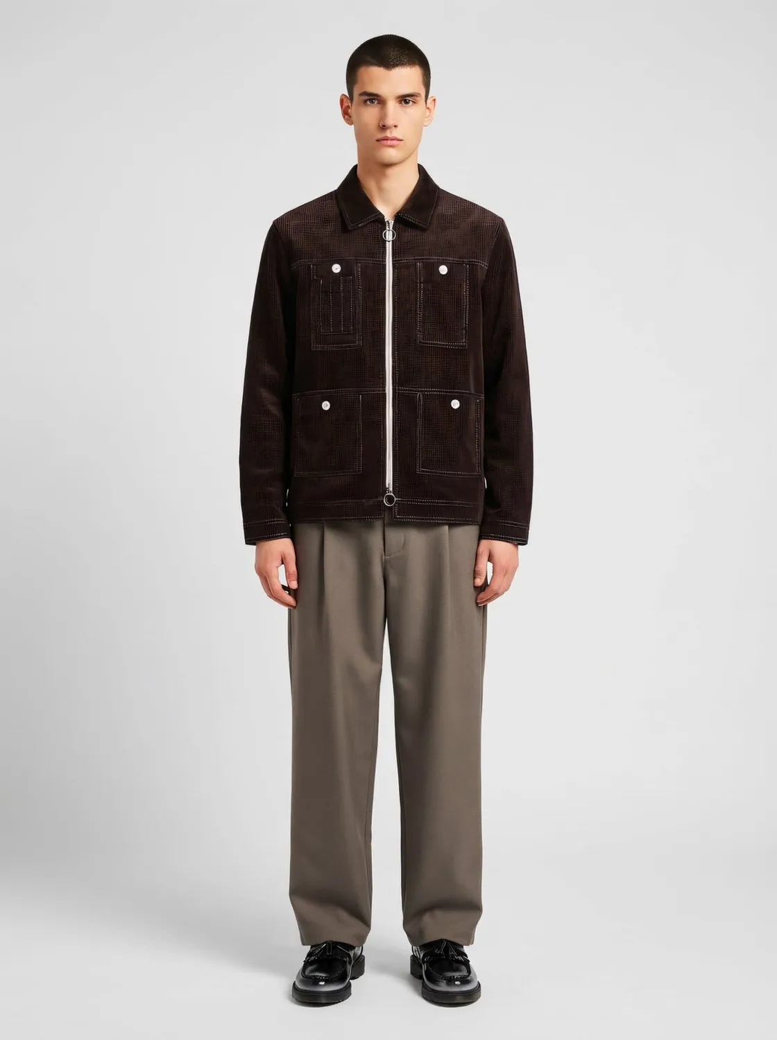 Lebrun blouson marron velours côtelé zippé hiver