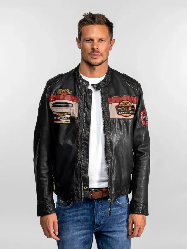 Daytona Nedoc Blouson cuir moto mouton noir vintage