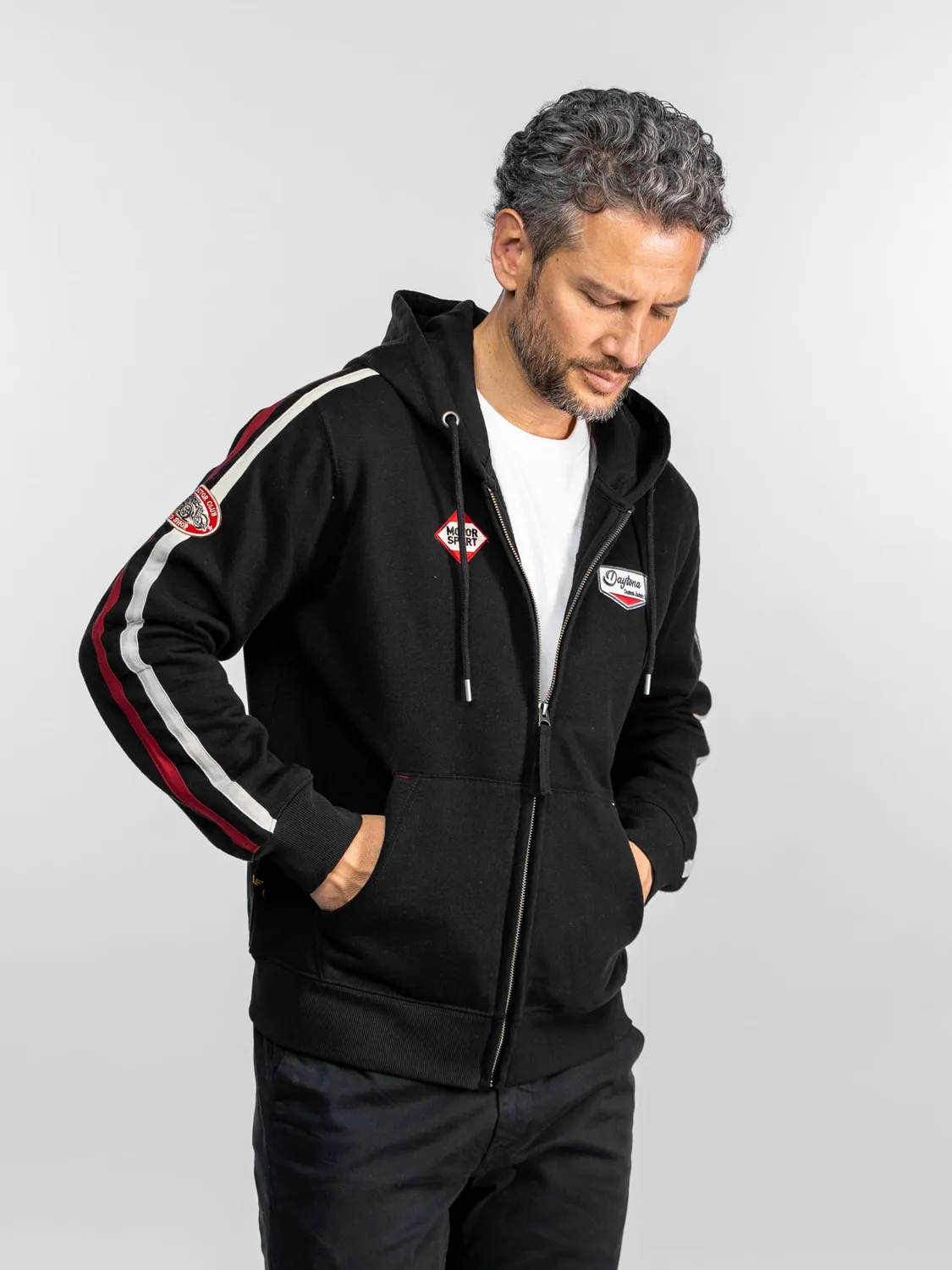Daytona Hampton sweat capuche moto noir molleton épais