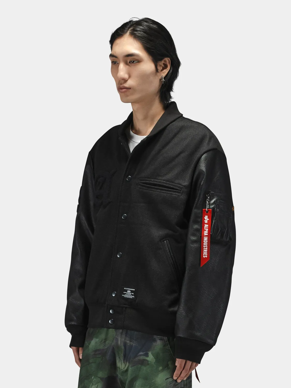 Alpha Industries Letterman blouson noir laine boutons-pression