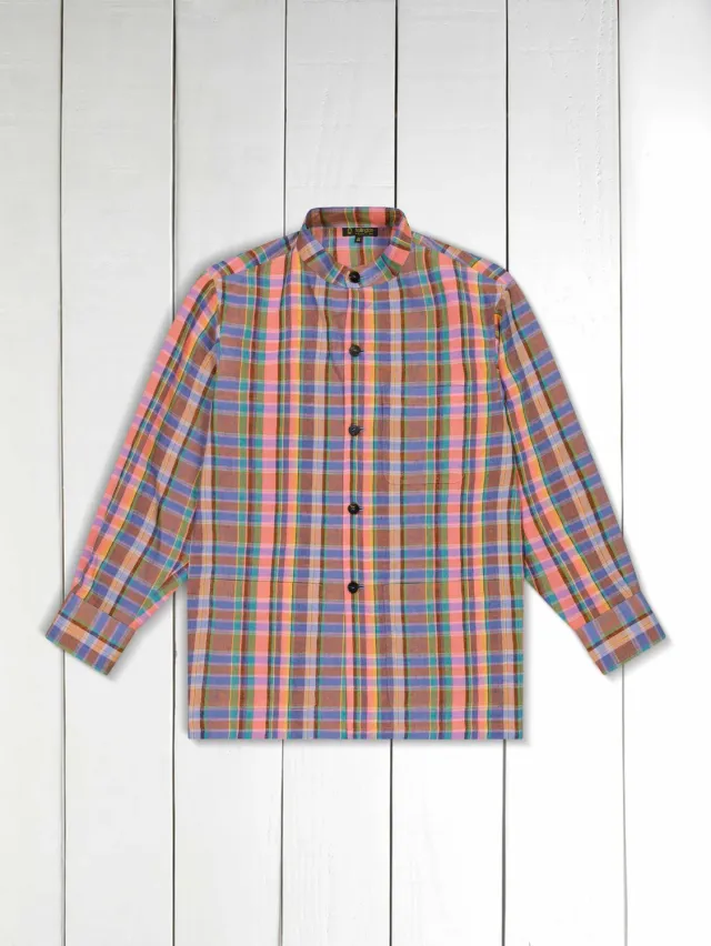Hollington veste-chemise lin tartan été col mao taille 46