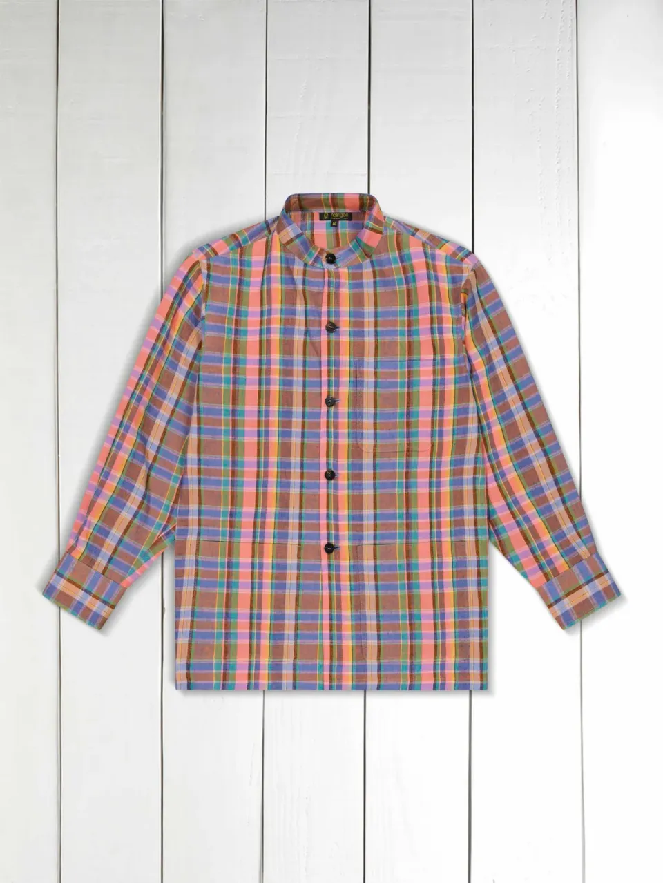 Hollington veste-chemise lin tartan été col mao taille 46