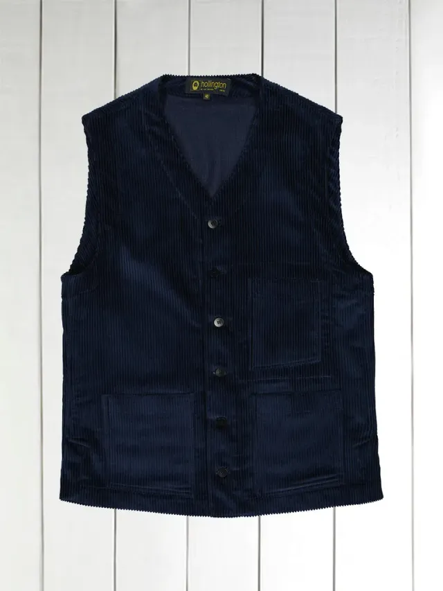 Hollington gilet velours laine bleu marine poches