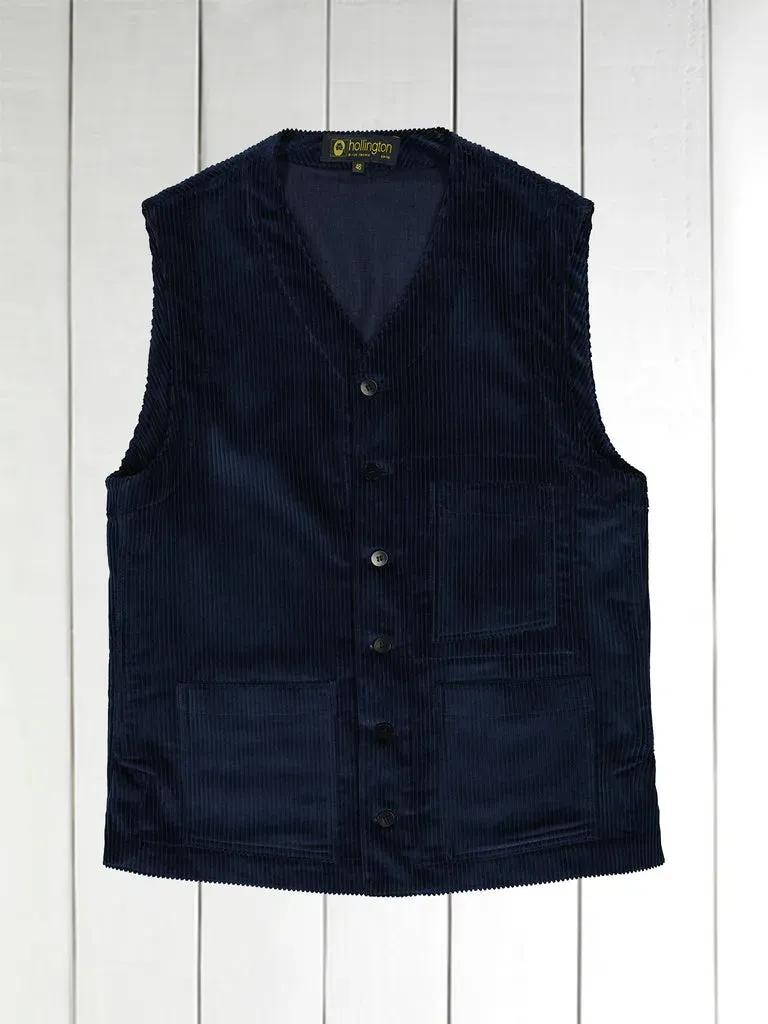 Hollington gilet velours laine bleu marine poches