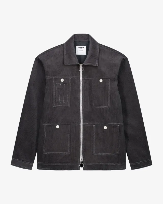 LEBRUN Velours Gris Blouson Velours Côtelé Zippé