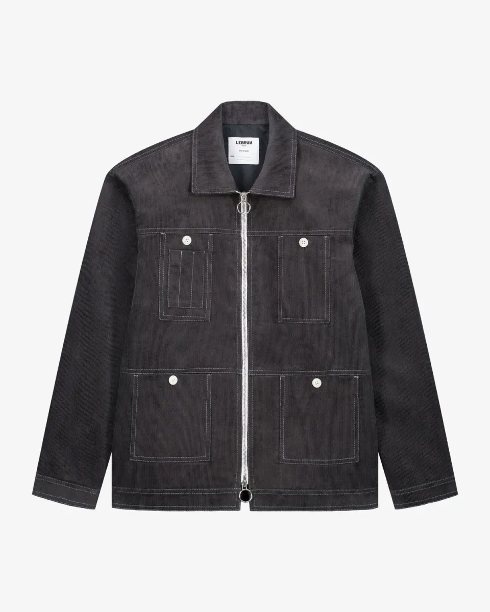 LEBRUN Velours Gris Blouson Velours Côtelé Zippé