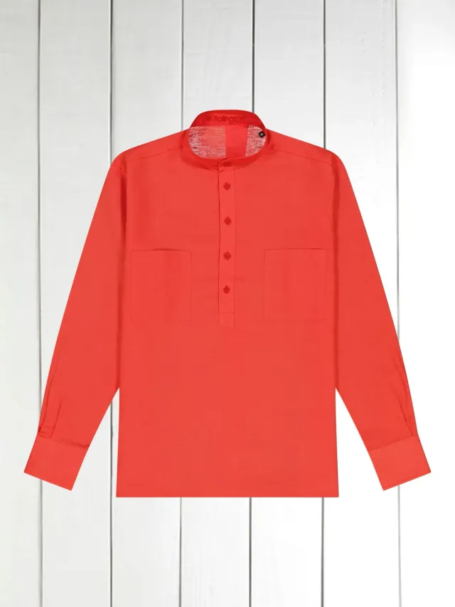 Hollington chemise col mao rouge cramoisi pur lin