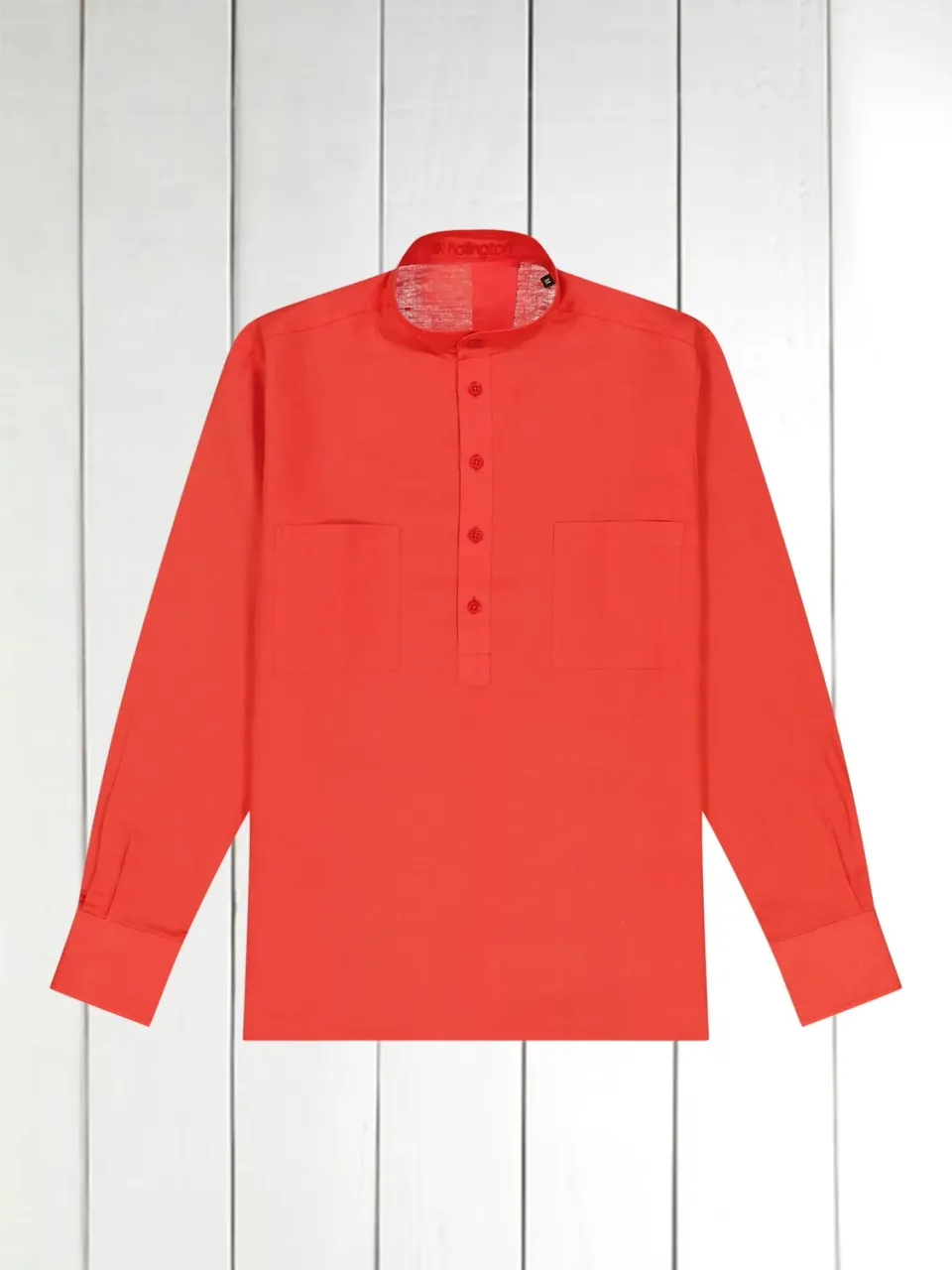 Hollington chemise col mao rouge cramoisi pur lin