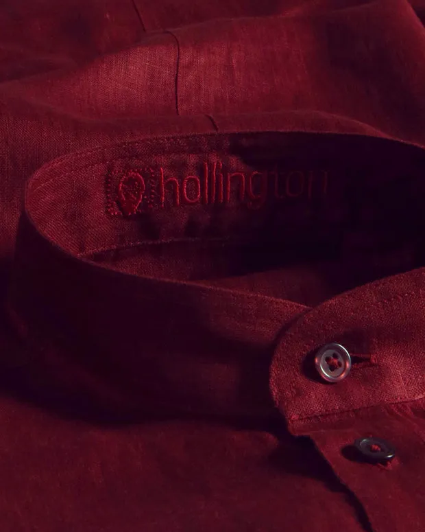 Hollington chemise lin col mao bordeaux pur